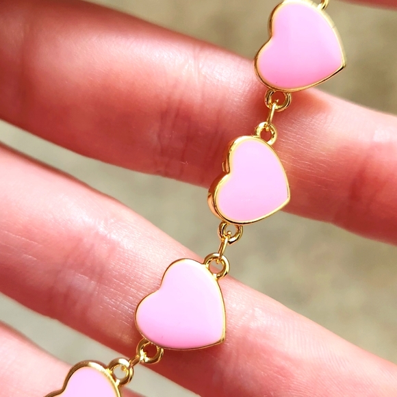 Golden Pink Hearts Enamel Bracelet tennis bracelet - Picture 2 of 4